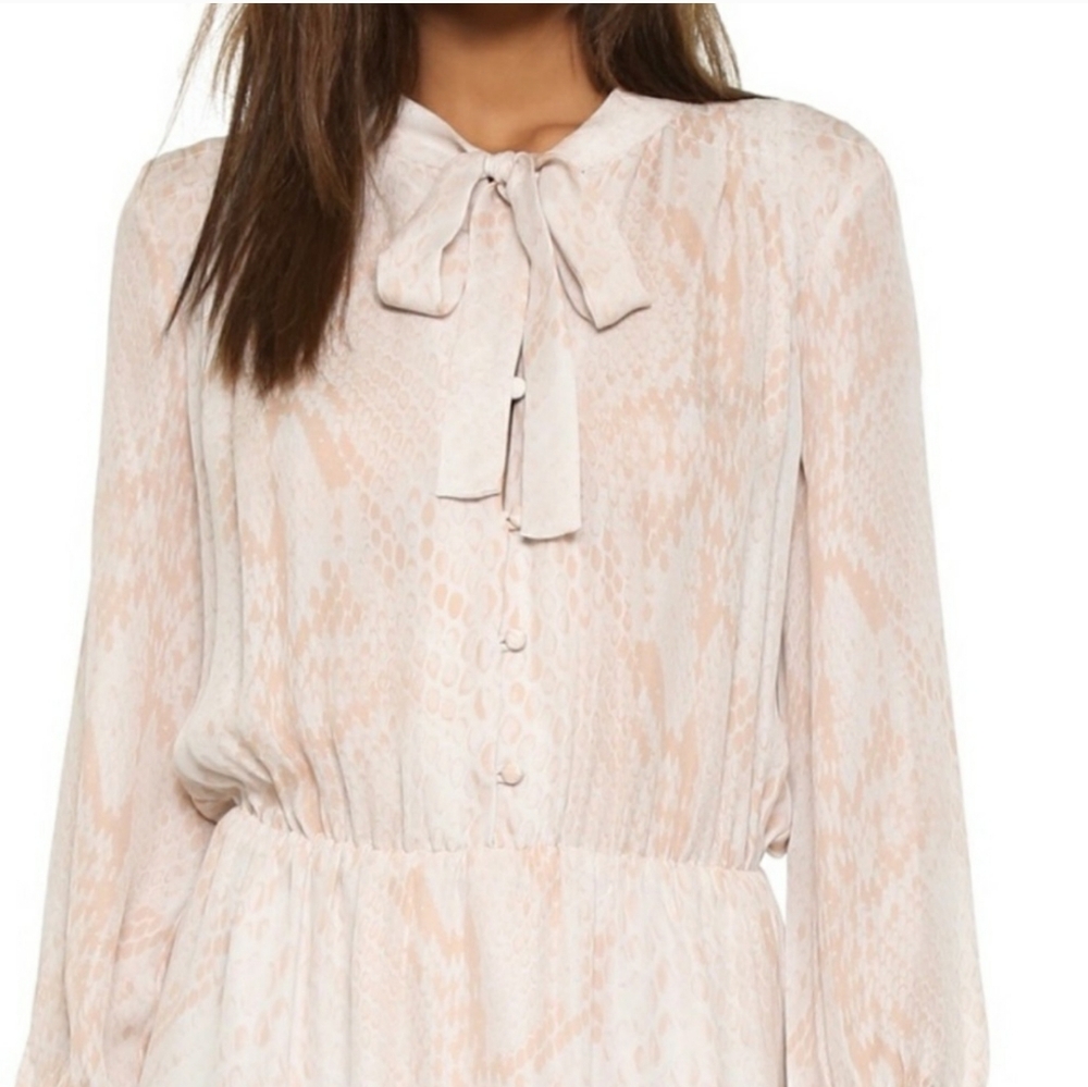 PARKER Silk Long Sleeve Dress • Blush Pink Cream Snake Print • Pussybow • Medium - Picture 5 of 16